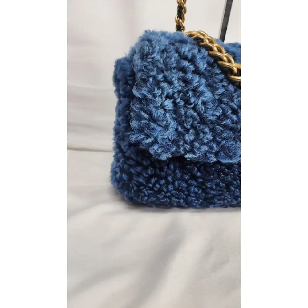 Chanel Medium Blue Shearling 19 Flap Shoulder Bag SPBJKI 342324